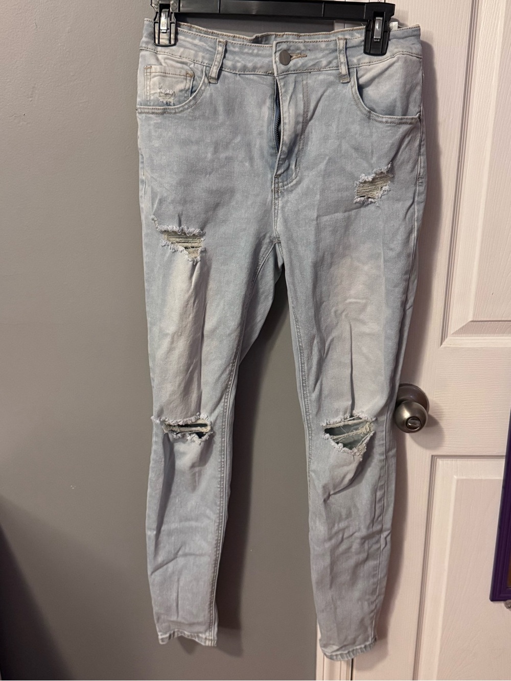 SHEIN Light Blue Ripped Skinny Jeans